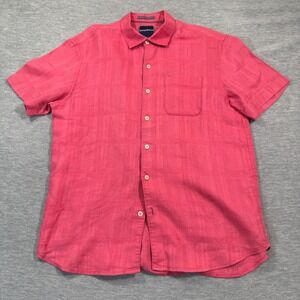 Tommy Bahama Shirt Men L Red Linen‎ Button Up Short Sleeve Casual Island